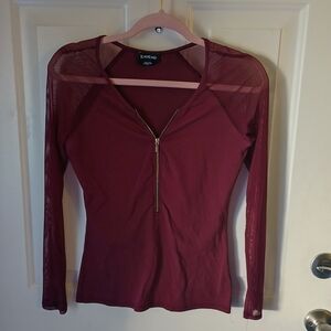Bebe Burgundy Mesh Sleeve Top